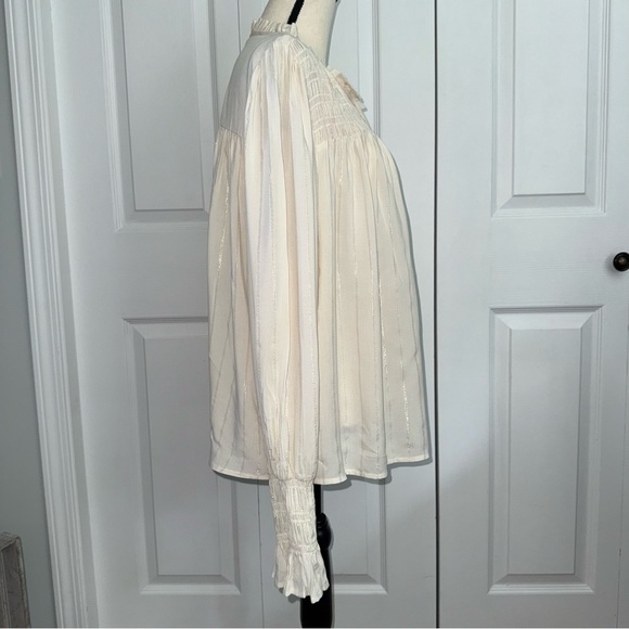 NEW a.n.a Ivory Smocked Blouse Ruffle Details Boho Peasant style Rayon Flowy - Picture 2 of 7